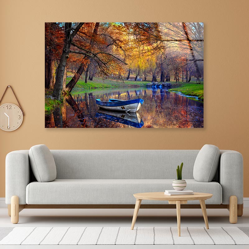 Mystical River with Boat Acrylic Glass Print Tempered Glass Wall Art 100% Made in Australia Ready to Hang