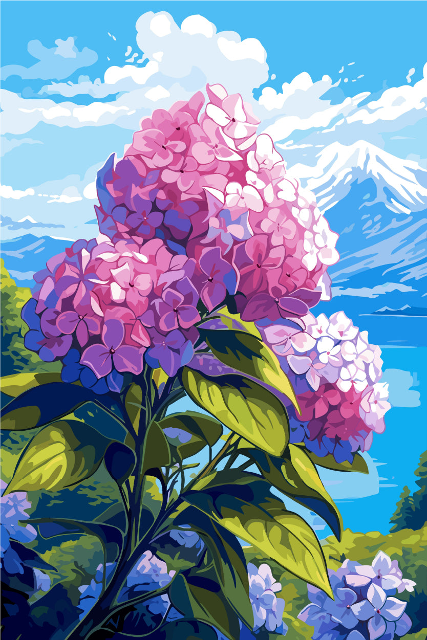 Pink Hydrangea Bloom Mountain View 40x60cm Metal Print Ready to Hang