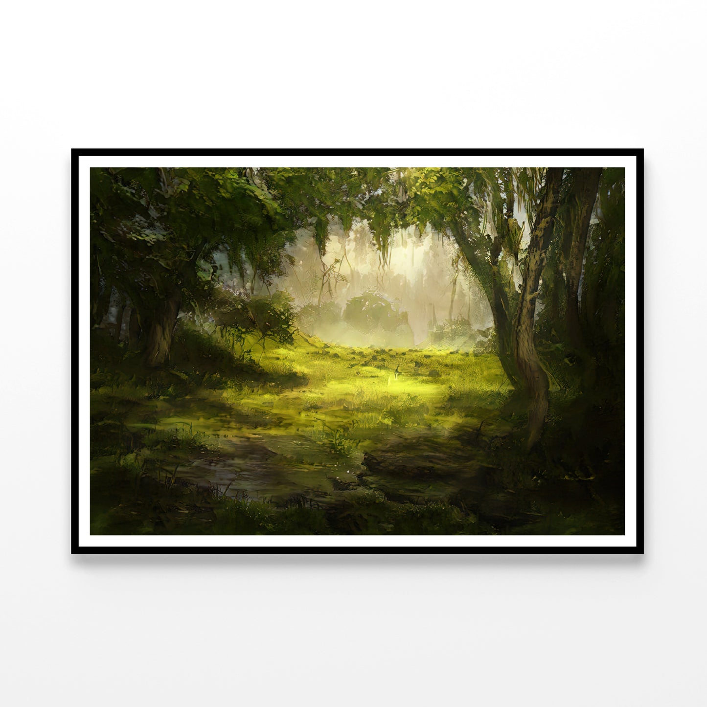 A Foggy Forest Scene with Trees and Grass Home Decor Premium Quality Poster Print Choose Your Sizes