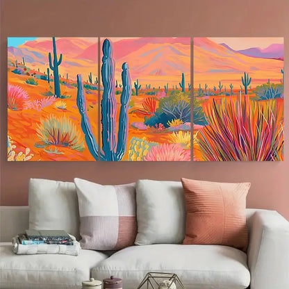 3pcs Vibrant Desert Cactus Colorful Metal Print Ready to Hang Art
