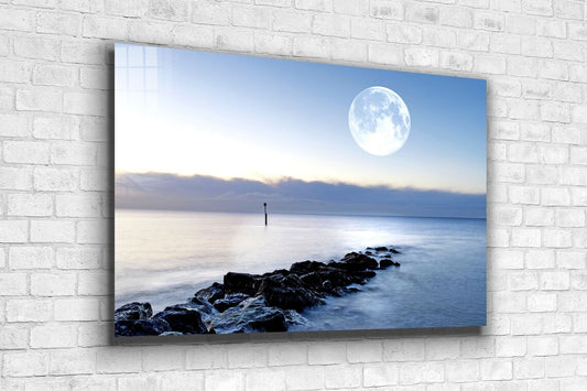 Full Moon Rocky Sea UV Direct Aluminum Print Australian Made Quality