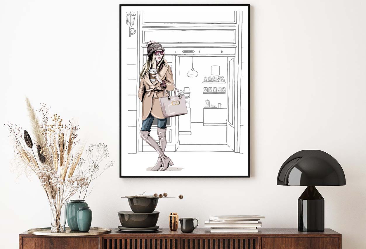 Stylish Brown Girl with Her Coffee Design Home Decor Premium Quality Poster Print Choose Your Sizes