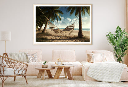 Hammock between Two Palm Trees on a Beach Home Decor Premium Quality Poster Print Choose Your Sizes