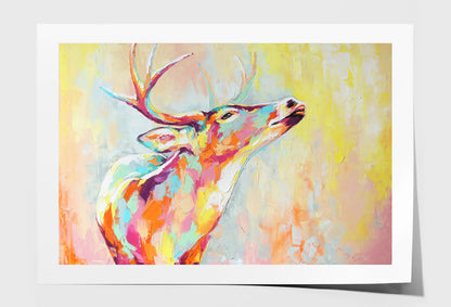 Abstract Multicolored Closeup Deer Oil Painting Wall Art Limited Edition High Quality Print Unframed Roll Canvas None