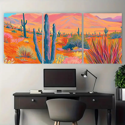 3pcs Vibrant Desert Cactus Colorful Metal Print Ready to Hang Art