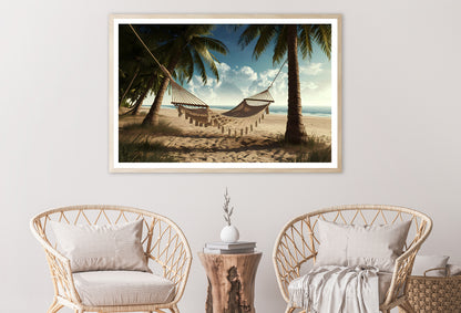 Hammock between Two Palm Trees on a Beach Home Decor Premium Quality Poster Print Choose Your Sizes