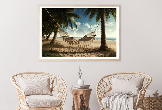 Hammock between Two Palm Trees on a Beach Home Decor Premium Quality Poster Print Choose Your Sizes