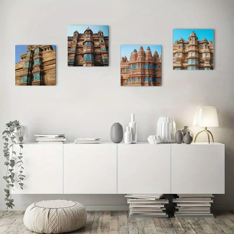 4pcs Blue Sky Ancient Architecture Wall Art Canvas Framed