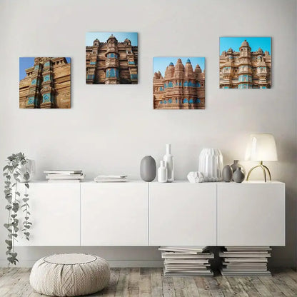 4pcs Blue Sky Ancient Architecture Wall Art Canvas Framed