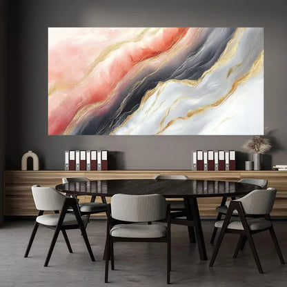Modern Swirl Design in Pink, White, Black & Golden Wall Art wall canvas office home room framed 120x60cm