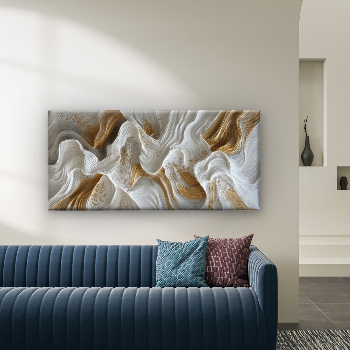 Abstract Gold Brush Stroke Wall Art Canvas Office Home Room Framed 120x60cm