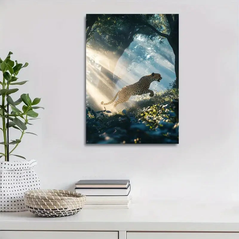 Cheetah in Magical Forest with Sunbeams 40x60cm Metal Print Ready to Hang