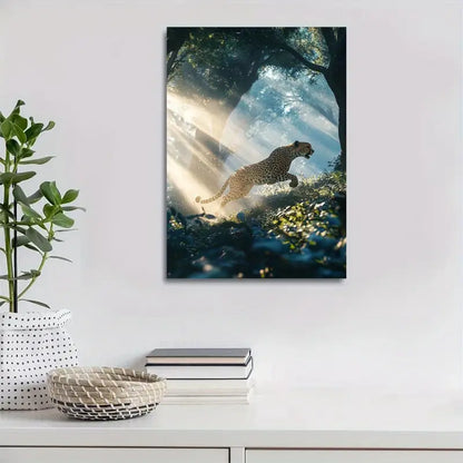 Cheetah in Magical Forest with Sunbeams 40x60cm Metal Print Ready to Hang