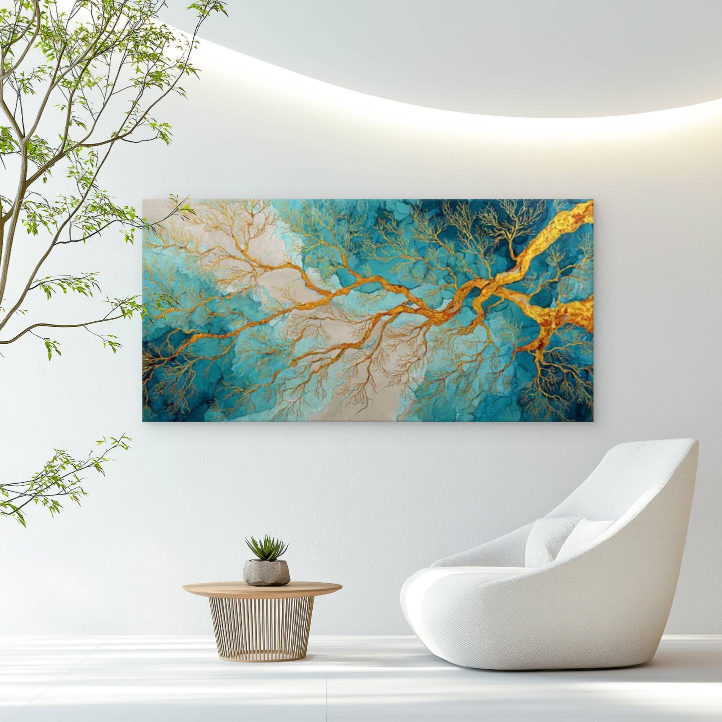 Golden Roots Abstract Wall Art Canvas Office Home Room Framed 120x60cm
