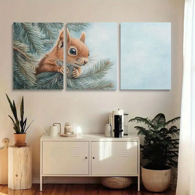 3pcs Adorable Squirrel Animal Classic Design Metal Print Ready to Hang Art