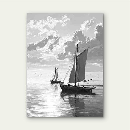 Black and White Sailing Boats Coastal Nautical Seascap Metal Print Ready to Hang