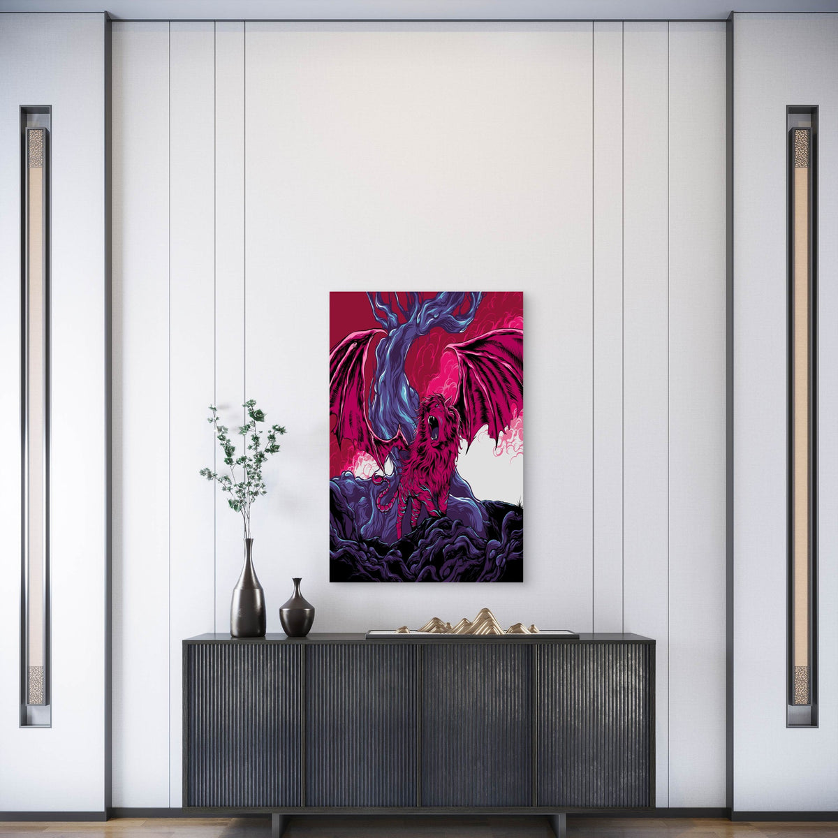 Pink Winged Lion Metal Print Ready to Hang