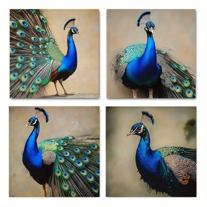 4pcs Blue Peacock Canvas Wall Art Canvas Framed