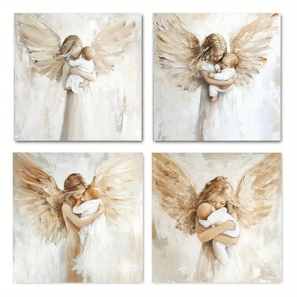 4pcs Baby With Angels Abstract White Printed Wall Art Canvas Framed