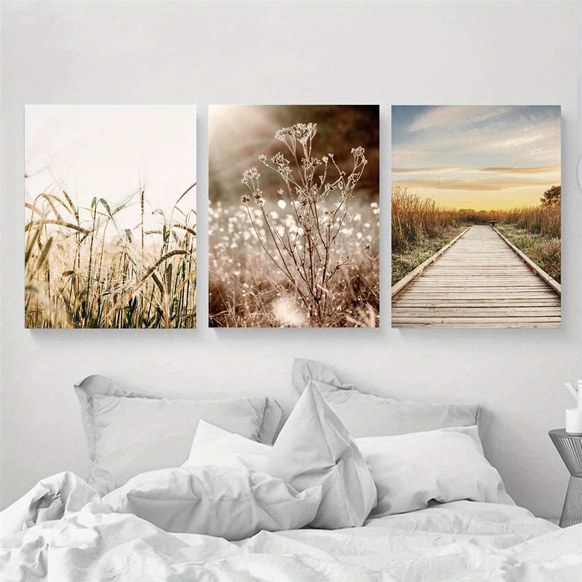 3pcs Nature-Inspired Plants and Pier pathway Metal Print Ready to Hang Art