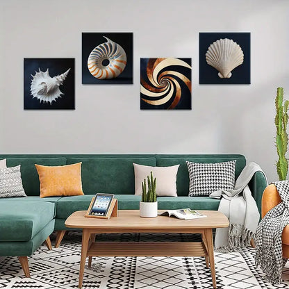 4pcs  Art Deco Shell Themed Wall Art Canvas Framed