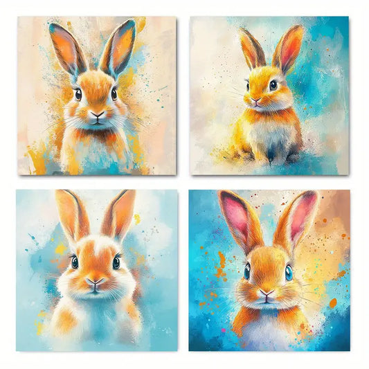 4pcs  Doodle rabbit picture quality texture  ZC  Wall Art Canvas Framed