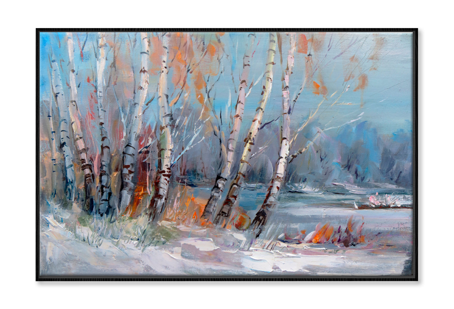 Birch Trees Oil Painting Wall Art Limited Edition High Quality Print Canvas Box Framed Black