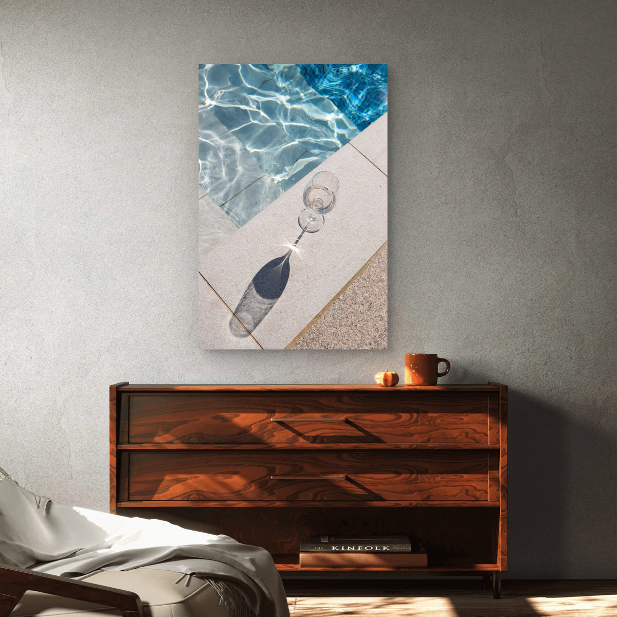 White Wine Glass Luxury Pool 60x90cm Metal Print Ready to Hang
