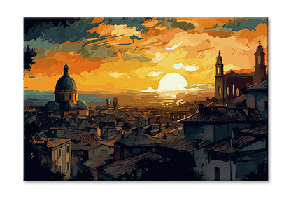 Rome City & Sunset Sky Abstract Painting Wall Art Limited Edition High Quality Print Stretched Canvas None