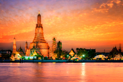 Wat Arun In Sunset at Bangkok, Thailand  Acrylic Glass Print Tempered Glass Wall Art 100% Made in Australia Ready to Hang