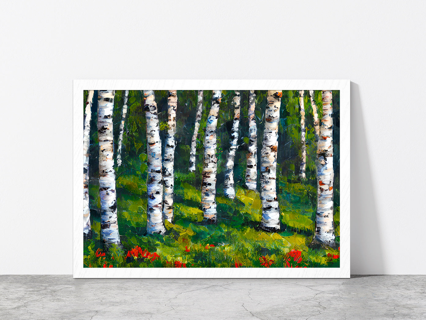 Birch Forest In Spring Glass Framed Wall Art, Ready to Hang Quality Print Without White Border White