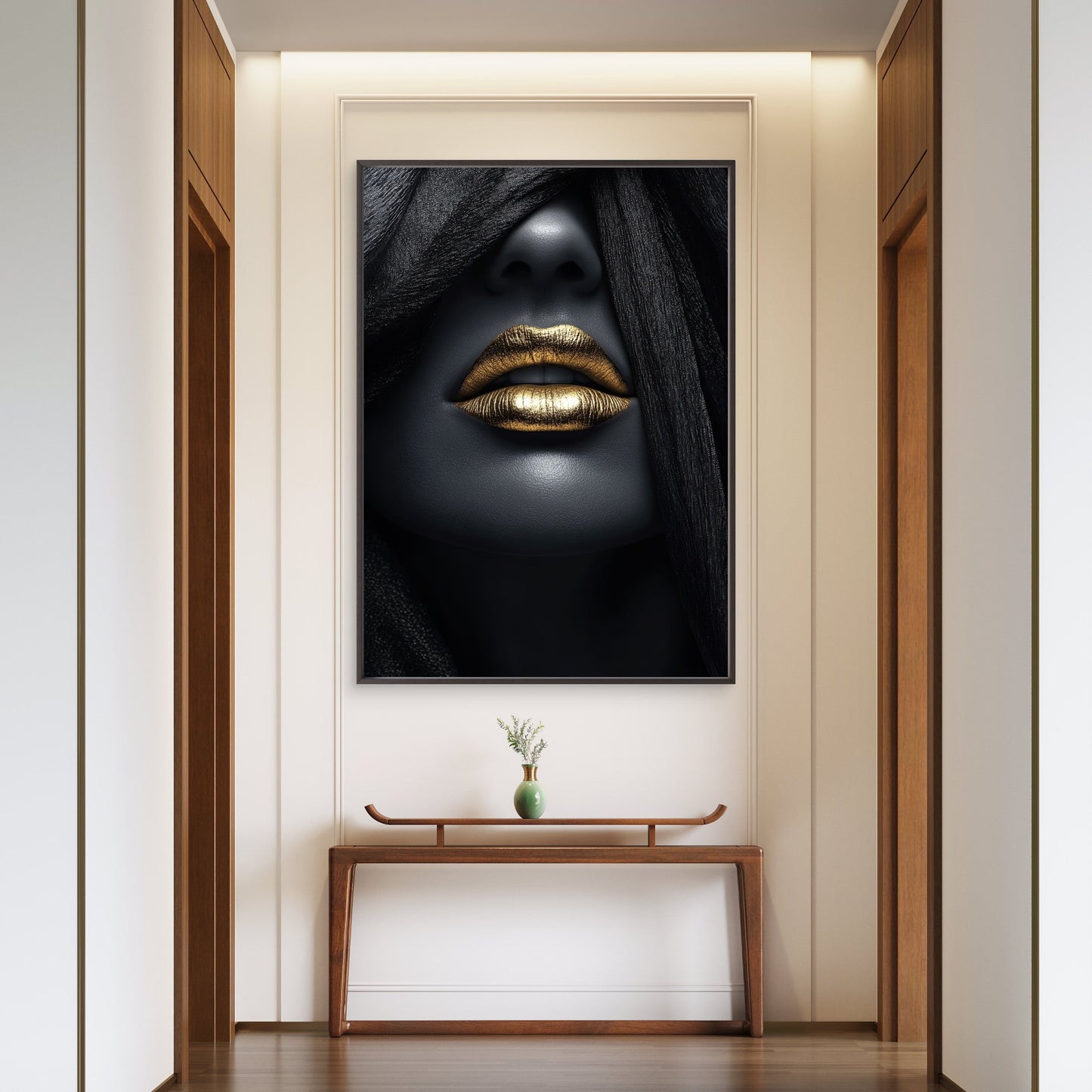Gold Lips Black Fabric Woman Fashion Home Decor Premium Quality Poster Print Choose Your Sizes - Bella Home Decor
