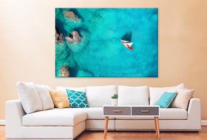 Yacht on Sea with Turquoise Water Wall Art Decor 100% Australian Made