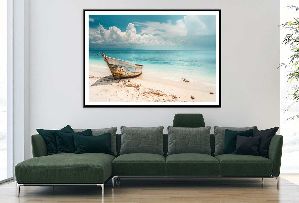 Boat Sits On the Golden Sand of a Beach Home Decor Premium Quality Poster Print Choose Your Sizes