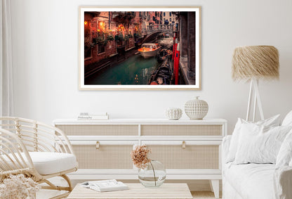 Canal With a Boat in It and A Bridge Home Decor Premium Quality Poster Print Choose Your Sizes