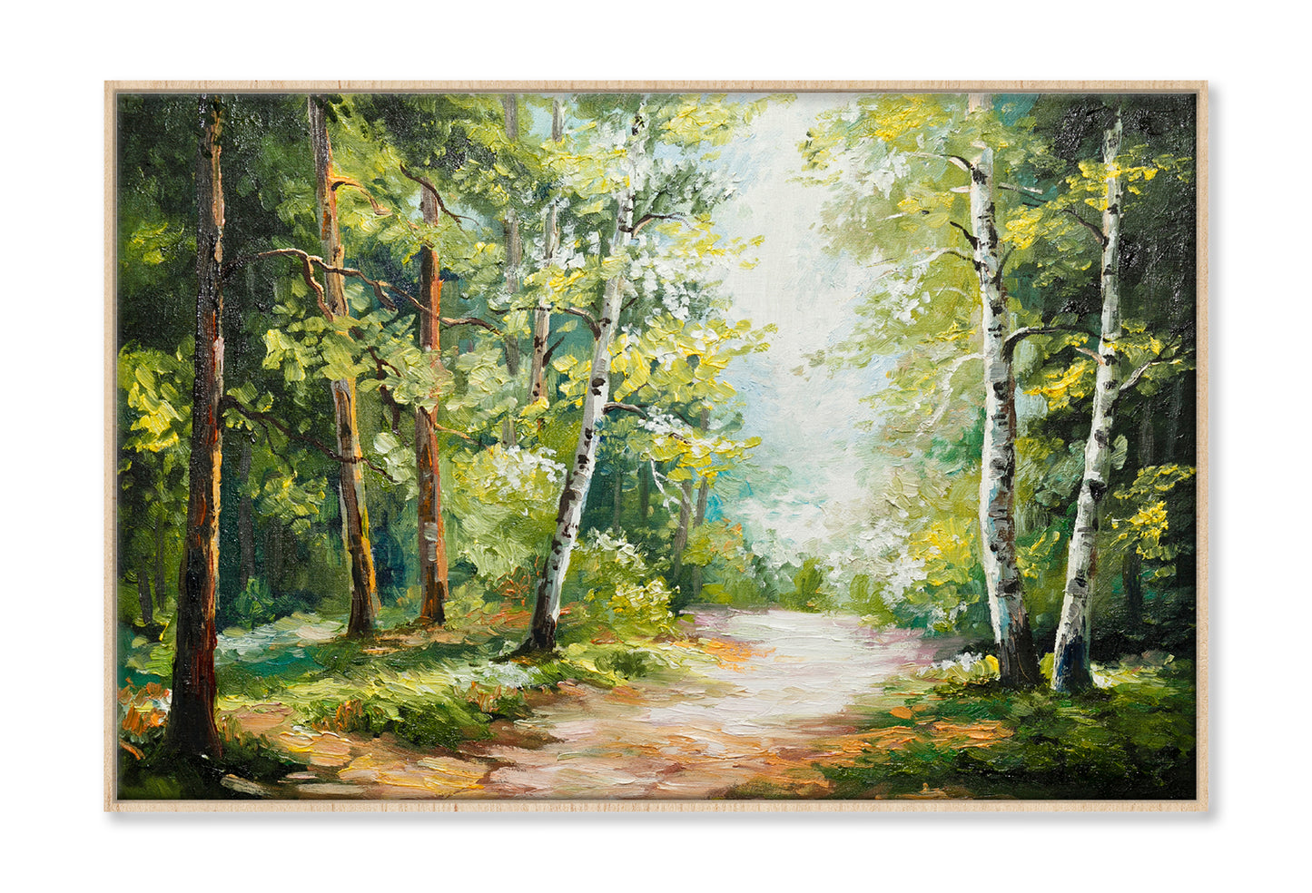 Trees On Summer Forest & Forest Road Oil Painting Wall Art Limited Edition High Quality Print Canvas Box Framed Natural