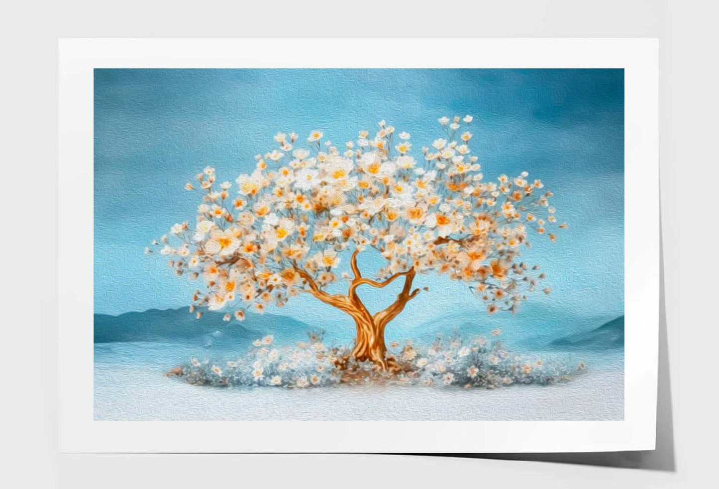 White Flower With Big Tree Oil Paint Wall Art Limited Edition High Quality Print