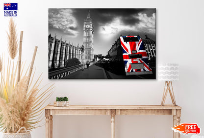 Big Ben with City Bus Covered Flag of England, London, UK Wall Art Decor 100% Australian Made