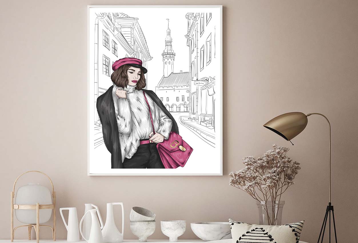 Black Modern Girl with Elegant Hand Bag Design Home Decor Premium Quality Poster Print Choose Your Sizes