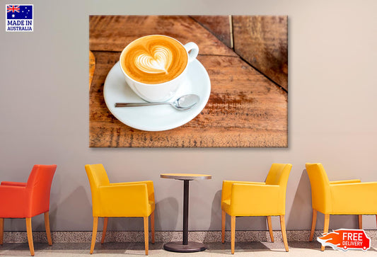 Cup Of Coffee with A Heart in The Foam Wall Art Decor 100% Australian Made