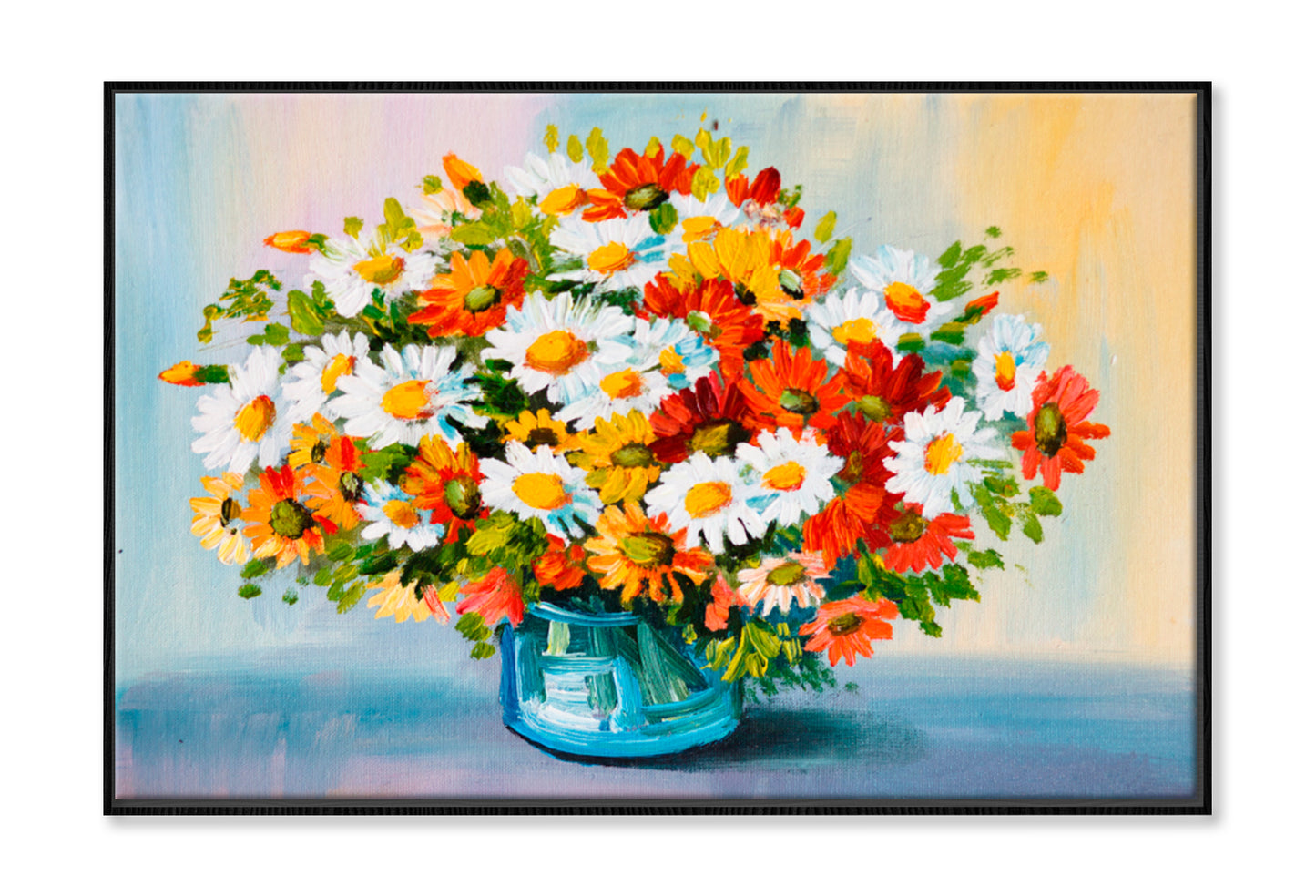 Spring Flowers In A Vase Oil Painting Wall Art Limited Edition High Quality Print Canvas Box Framed Black