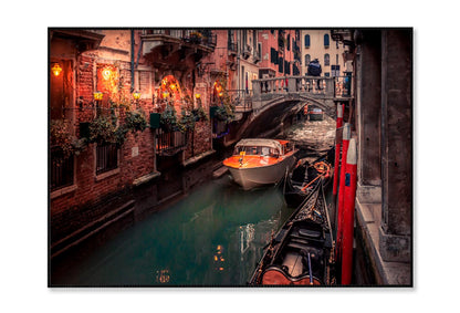 Canal With a Boat in It and A Bridge Home Decor Premium Quality Poster Print Choose Your Sizes