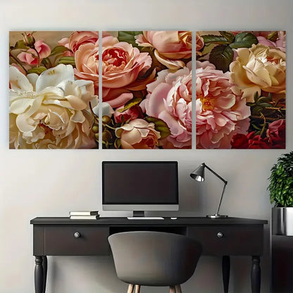 3pcs Elegant Peonies Garden Vintage Metal Print Ready to Hang Art
