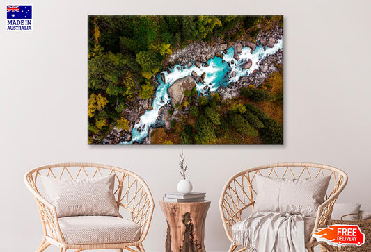 River In the Mountains, Top View  Wall Art Decor 100% Australian Made