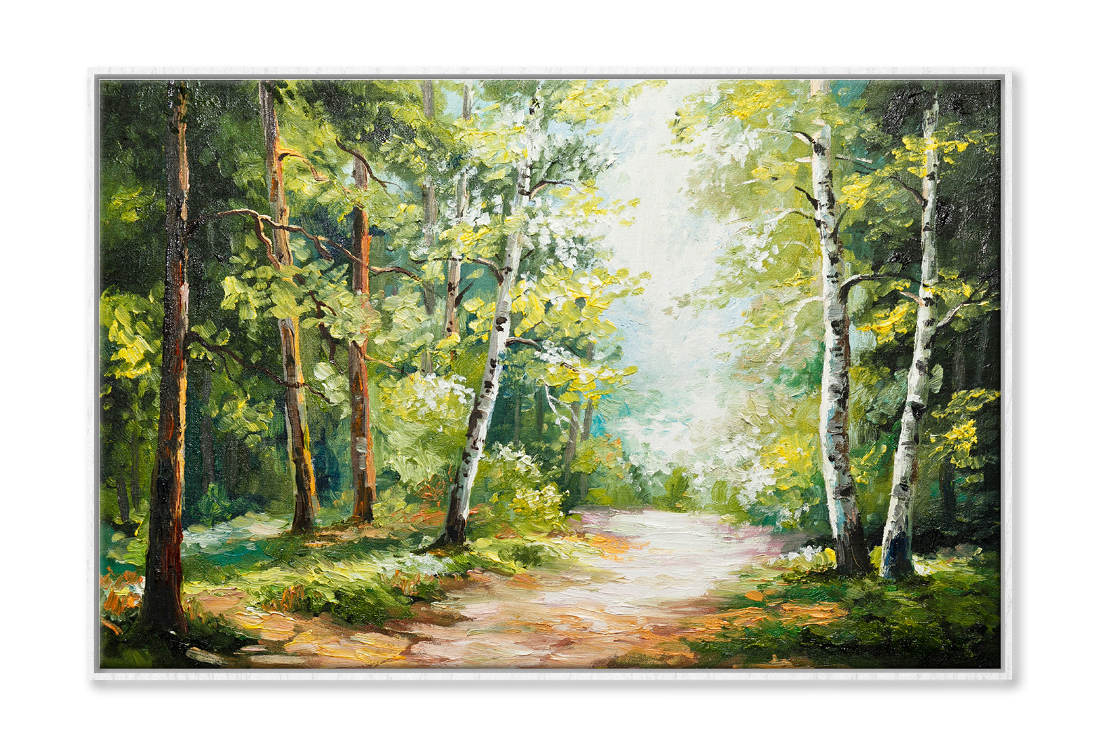 Trees On Summer Forest & Forest Road Oil Painting Wall Art Limited Edition High Quality Print Canvas Box Framed White