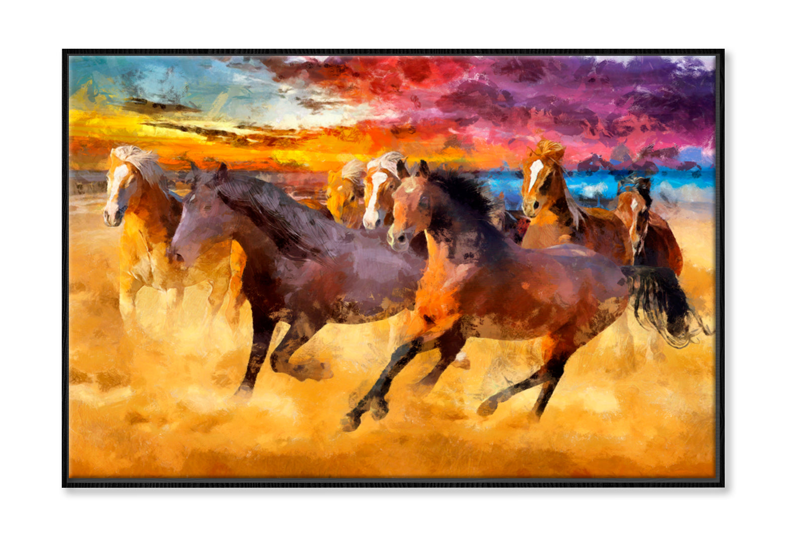 Artistic Drawing Of A Herd Of Horses Oil Painting Wall Art Limited Edition High Quality Print Canvas Box Framed Black