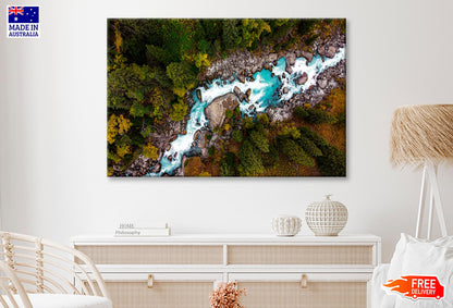 River In the Mountains, Top View  Wall Art Decor 100% Australian Made