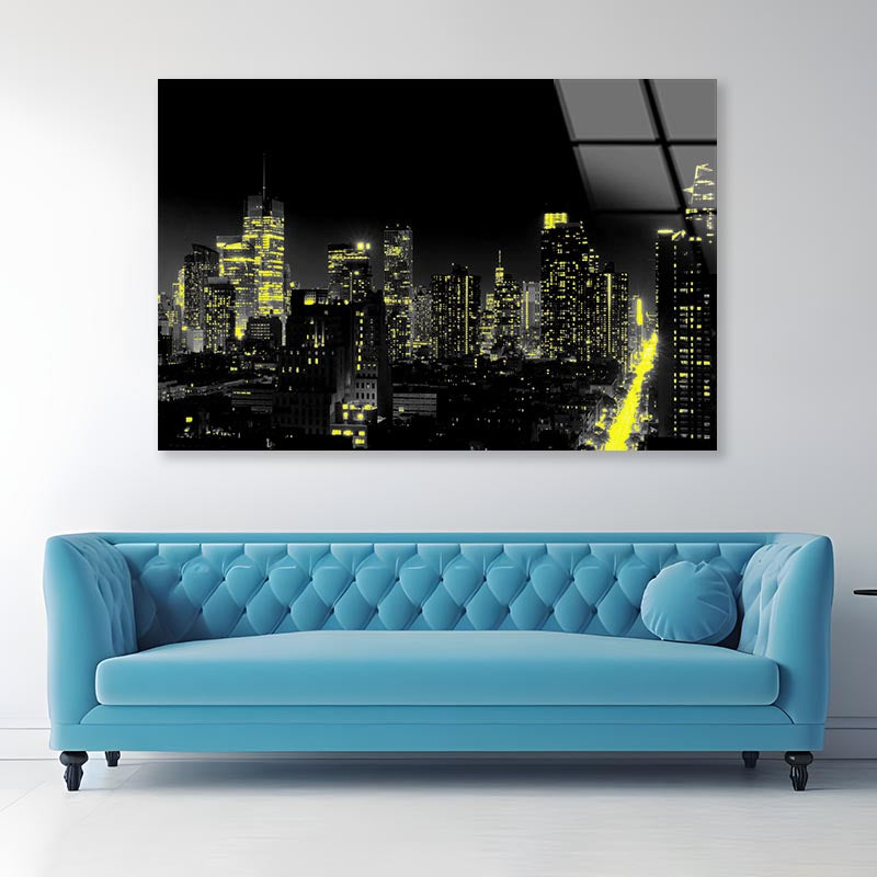 New Yok City Yellow Lights Acrylic Glass Print Tempered Glass Wall Art 100% Made in Australia Ready to Hang