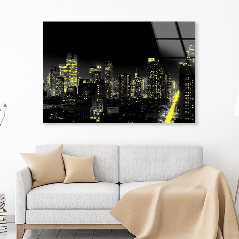 New Yok City Yellow Lights Acrylic Glass Print Tempered Glass Wall Art 100% Made in Australia Ready to Hang