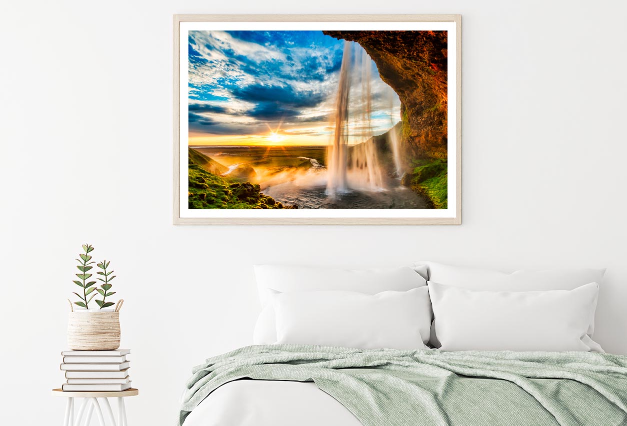 Seljalandfoss Waterfall At Sunset in Hdr, Iceland Home Decor Premium Quality Poster Print Choose Your Sizes